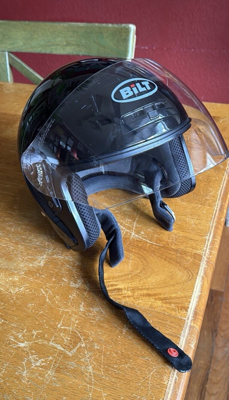 BiLT Roadster Motorcycle Helmet Open Face With Visor Large Black